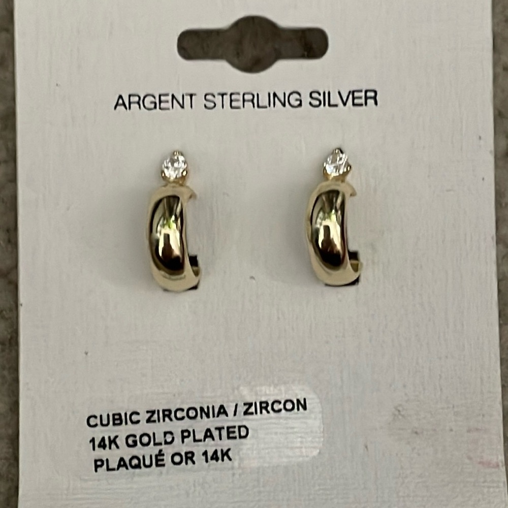New 14k gold 925 diamond hoops